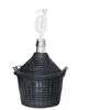 A glass carboy with a black plastic basket and a fermentation airlock. Produktbild-Vorschau