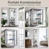 A collage of four images showing different views and settings of a glass display cabinet. Produktbild-Vorschau