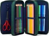 An open pencil case filled with colored pencils and markers. Produktbild-Vorschau