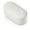 A white charging case for Denon wireless earbuds, with the Denon logo embossed on the lid. Produktbild-Vorschau