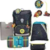 A collection of school supplies with a space theme, including a backpack, pencil case, and drawstring bag. Voir les images du produit