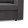 Close-up view of the bottom section of a dark gray cord sofa, showing the texture of the fabric and one of its black legs. Produktbild-Vorschau
