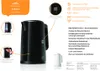 A product image with marketing text and feature callouts for a black electric kettle. Anteprima dell’immagine prodotto