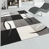 A modern living room with a checkered rug, a chaise lounge, and a bookshelf. Anteprima dell’immagine prodotto