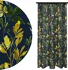 A close-up of a floral pattern on fabric next to a full curtain with the same pattern. Produktbild-Vorschau