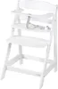 A white wooden high chair with a tray and safety straps. Anteprima dell’immagine prodotto