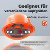 Close-up of the interior of an orange construction helmet, highlighting its adjustable strap and size information. Produktbild-Vorschau