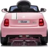 The rear view of a pink toy Fiat 500 electric car for children. Náhľad obrázku produktu