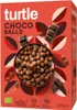 A box of Turtle Choco Balls cereal with a bowl of cereal and chocolate pieces shown. Voir les images du produit