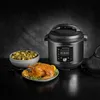A multi-cooker with a roast chicken and a bowl of vegetables. Produktbild-Vorschau