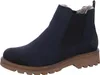 A single blue Chelsea boot with a brown sole and faux fur lining is shown against a white background. Produktbild-Vorschau