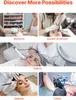 Collage of images showing different beauty and cosmetic services like manicures, eyelash extensions, facials, makeup application, and tattoos. Anteprima dell’immagine prodotto