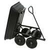 A black four-wheeled garden cart with a tilted bed, shown from a slightly elevated side angle against a white background. Produktbild-Vorschau