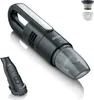 A black handheld vacuum cleaner with accessories and filters displayed against a white background. Podgląd zdjęcia produktu