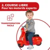 A young child is riding a red toy Vespa scooter. The image includes marketing text and graphics. Náhľad obrázku produktu