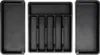 A black cutlery organizer with multiple compartments, shown from a top-down perspective, with two side pieces detached. Produktbild-Vorschau