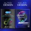 Comparison of two Durex Performa condom packaging designs, labeled 'Old Design' and 'New Design'. Náhled obrázku produktu