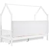 A white wooden house-shaped bed frame with two drawers underneath, shown from a side angle against a white background. Náhľad obrázku produktu