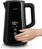 A black electric kettle with a digital display is shown with a hand pressing a button. Anteprima dell’immagine prodotto