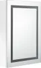 A white LED bathroom mirror cabinet with a gray border around the mirror. Produktbild-Vorschau