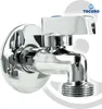 A close-up shot of a chrome faucet with a white background and decorative circles. Produktbild-Vorschau
