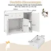 A diagram showing the dimensions of a white cabinet designed to house a litter box, with various measurements indicated. Produktbild-Vorschau