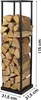 A tall, narrow black metal log holder filled with firewood, shown against a white background with dimensions indicated. Produktbild-Vorschau