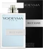 A bottle of Yodeyma Blue Sand Eau de Parfum for Men next to its packaging. Produktbild-Vorschau