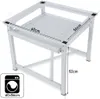 A white metal stand for a washing machine or dryer, with dimensions indicated. Produktbild-Vorschau