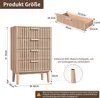 A diagram showing the dimensions of a wooden dresser with drawers, along with text indicating features and a disclaimer. Anteprima dell’immagine prodotto