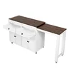 A white kitchen island with a brown countertop and two open drawers, shown from a slightly elevated angle. Podgląd zdjęcia produktu