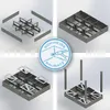 A collage of four images showing the assembly process of a welding table. Náhľad obrázku produktu