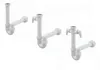 Three different types of white plastic sink drain traps are displayed against a white background. Produktbild-Vorschau