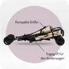 A folded baby stroller is shown against a light purple circular background on a white backdrop. Voir les images du produit