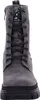 A close-up, front-facing view of a gray lace-up boot with a thick black sole. Produktbild-Vorschau