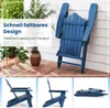 A collage of images showing a blue Adirondack chair in various states and angles, with some plants and a wooden deck in the background. Produktbild-Vorschau