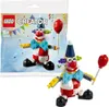 A LEGO Creator polybag containing a clown figure, with the clown figure also shown built outside the packaging. Produktbild-Vorschau