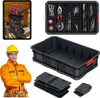 A collage of images showing a tool organizer system, including a worker, a tool tray, and storage boxes. Voir les images du produit