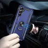 A hand holding a blue phone case with a ring holder, which is magnetically attached to a car air vent mount. Produktbild-Vorschau