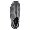 A top-down view of a black leather bootie with a zipper. Voir les images du produit