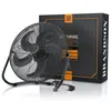 A black floor fan is displayed in front of its black and orange packaging. Anteprima dell’immagine prodotto