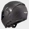 A black motorcycle helmet shown from a rear-side angle against a light gray background. Voir les images du produit