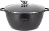 A black pot with a speckled finish and a clear glass lid with a silver handle. Produktbild-Vorschau