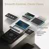 Multiple phone screens and a small square display are arranged in a dynamic, layered composition against a textured background, showcasing different app interfaces and features. Produktbild-Vorschau