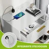 A white nightstand with drawers, a phone charging, and integrated power outlets. Produktbild-Vorschau