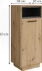 A tall, narrow cabinet with a wood-grain finish and a black open shelf at the top. Produktbild-Vorschau