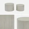 Two round coffee tables with a marble-like texture are shown against a white background. A close-up of the texture is shown in the bottom left, and a close-up of the top of one table is shown in the bottom right. Anteprima dell’immagine prodotto
