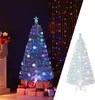 A collage showing two images of a white artificial Christmas tree, one decorated with colorful lights and snowflakes in a room setting, and the other on a white background. Produktbild-Vorschau
