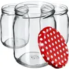 Three empty glass jars are arranged with a red and white polka dot lid in the foreground. Anteprima dell’immagine prodotto