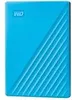 A blue Western Digital My Passport external hard drive is shown against a white background. Produktbild-Vorschau